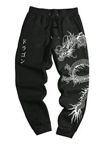 COZYEASE Men's Plaid Letter Print Sweatpants Drawstring Waist Tie Front Jogger Pants with Pocket Black S