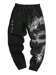 COZYEASE Men's Plaid Letter Print Sweatpants Drawstring Waist Tie Front Jogger Pants with Pocket Black S