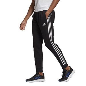 adidas Men's Standard Essentials Fleece Tapered Cuff 3-Stripes Pants, Black/White, X-Large