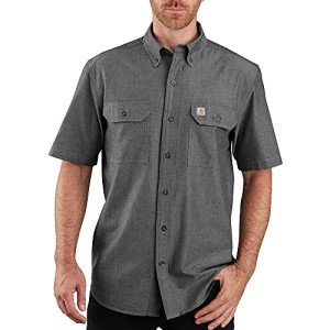 Carhartt mens Original Fit Short Sleeve Work Utility Button Down Shirt, Black Chambray, X-Large US
