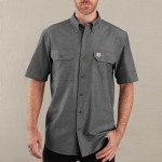 Carhartt mens Original Fit Short Sleeve Work Utility Button Down Shirt, Black Chambray, X-Large US