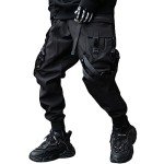 XYXIONGMAO Men's Techwear Pants Japanese Streetwear Goth Black Cargo Pants Men Jogger Fashion Tripp Pants Hip Hop Punk Multiple Pockets Functional Paratrooper Tactical Pants(Black,L)
