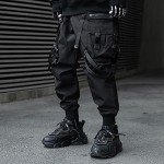 XYXIONGMAO Men's Techwear Pants Japanese Streetwear Goth Black Cargo Pants Men Jogger Fashion Tripp Pants Hip Hop Punk Multiple Pockets Functional Paratrooper Tactical Pants(Black,L)