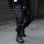 XYXIONGMAO Men's Techwear Pants Japanese Streetwear Goth Black Cargo Pants Men Jogger Fashion Tripp Pants Hip Hop Punk Multiple Pockets Functional Paratrooper Tactical Pants(Black,L)
