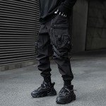 XYXIONGMAO Men's Techwear Pants Japanese Streetwear Goth Black Cargo Pants Men Jogger Fashion Tripp Pants Hip Hop Punk Multiple Pockets Functional Paratrooper Tactical Pants(Black,L)