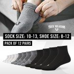 True Religion Mens Socks Ankle Socks for Men Quarter Premium Athletic Men's Socks, 12 Pairs Multi, Shoe Size 8-12