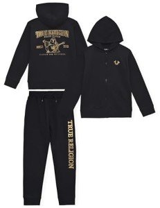 True Religion Boys Sweatshirts and Sweatpants for Kids 2 Piece Clothing Set Fleece Hoodie and Jogger Pants (US, Numeric, 8, Regular, Black-Gold)