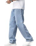 Lumiquintette Baggy Jeans for Men Y2K Streetwear Vintage Wide Leg Jeans Casual Loose Fit Denim Pants Hip Hop Skater Straight Leg Carpenter Jeans Light Blue