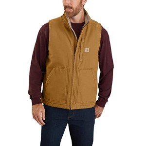Carhartt mens Sherpa Lined Mock-neck Vest (Big & Tall) Work Utility Outerwear, Carhartt Brown, Large Big Tall US