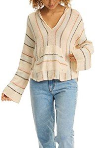 Billabong Women's Bonfire Hooded Baja Pullover Sweater, Whitecap, Large
