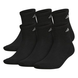 adidas Men's Athletic Cushioned Quarter Socks with Arch Compression for a Secure fit (6-Pair), Black/Aluminum 2, X-Large