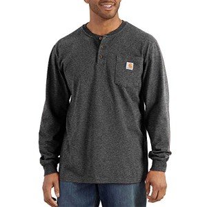 Carhartt Men's Loose Fit Heavyweight Long-Sleeve Pocket Henley T-Shirt, Carbon Heather, Large