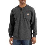 Carhartt Men's Loose Fit Heavyweight Long-Sleeve Pocket Henley T-Shirt, Carbon Heather, Large