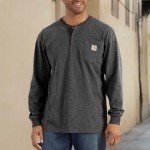 Carhartt Men's Loose Fit Heavyweight Long-Sleeve Pocket Henley T-Shirt, Carbon Heather, Large
