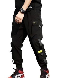 Ambcol Men's Jogger Pants Punk Cargo Baggy Techwear Streetwear Hip Hop Couple Women Unisex Sports Casual Pants Black-09 X-Large
