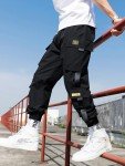 Ambcol Men's Jogger Pants Punk Cargo Baggy Techwear Streetwear Hip Hop Couple Women Unisex Sports Casual Pants Black-09 X-Large