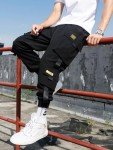 Ambcol Men's Jogger Pants Punk Cargo Baggy Techwear Streetwear Hip Hop Couple Women Unisex Sports Casual Pants Black-09 X-Large