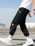 Ambcol Men's Jogger Pants Punk Cargo Baggy Techwear Streetwear Hip Hop Couple Women Unisex Sports Casual Pants Black-09 X-Large