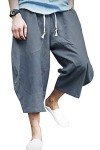 KAMUON Mens Casual Baggy Cotton Linen Pocket Lounge Harem Pants Beach Long Shorts (US L = Asian Tag 3XL : waist 36"-37", Blue Grey)