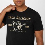 True Religion Men's Short Sleeve Metallic Buddha Tee, Black, XXL