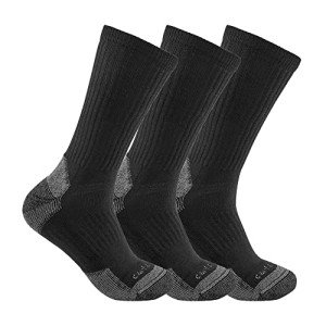 Carhartt Men's Midweight Cotton Blend Sock 3 Pack, Black/Black, Large