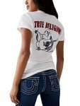 True Religion Women's V-Neck Buddha Logo Tee, Optic White, XL