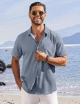 COOFANDY Mens Short Sleeve Button Down Shirt Casual Summer Beach Shirts Vacation Cruise Shirts for Men with Pocket, Grayish Blue, X-Large