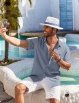 COOFANDY Mens Short Sleeve Button Down Shirt Casual Summer Beach Shirts Vacation Cruise Shirts for Men with Pocket, Grayish Blue, X-Large