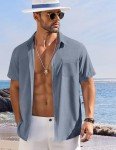 COOFANDY Mens Short Sleeve Button Down Shirt Casual Summer Beach Shirts Vacation Cruise Shirts for Men with Pocket, Grayish Blue, X-Large