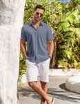 COOFANDY Mens Short Sleeve Button Down Shirt Casual Summer Beach Shirts Vacation Cruise Shirts for Men with Pocket, Grayish Blue, X-Large
