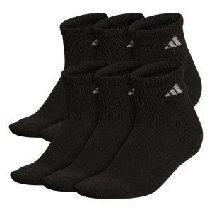 adidas Women's Athletic Cushioned 6-Pack Quarter, Black/Aluminum 2, M