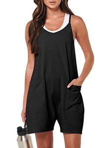 ANRABESS Womens Summer Casual Sleeveless Romper Loose Spaghetti Strap Overalls Shorts Jumpsuit with Pockets 2025 Clothes Black Medium