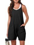 ANRABESS Womens Summer Casual Sleeveless Romper Loose Spaghetti Strap Overalls Shorts Jumpsuit with Pockets 2025 Clothes Black Medium