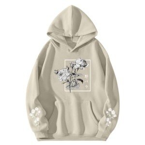 Sulayesh Rose Floral Graphic Hoodie for Men Aesthetic Japanese Cool Hoodies Oversized Trendy Streetwear Pullover Sweatshirt (Apricot,L)