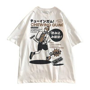 Men Women Japanese Anime T-Shirt Y2K Harajuku Graphic Tee Korean Preppy Short Sleeve Top Vintage Streetwear Oversize Clothes (White,M,Medium,Medium)