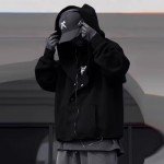 Alalaso Ninja Hoodie Men Double Neckline Cotton Pullover Windproof Warm Japanese Streetwear Hoodies Sweatshirts for Men