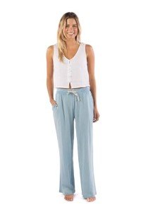 Rip Curl Women's Cotton Crepe Poplin Beach Pants – Smocked Waist, Front & Back Pockets & Longer Length for a Relaxed Fit, Mid Blue