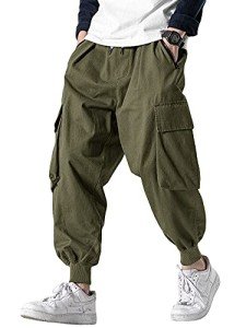Men's Joggers Pants Casual Baggy Cotton Drawstring Tapered Sweatpants Cargo Hippie Loose Fit Trousers with Multi-Pocket XX-Large