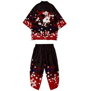 DOSLAVIDA Men's Japanese Kimono Jacket Set Stylish Open Front Coat With Shorts Chinese Style Printed Cardigan Suits