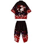 DOSLAVIDA Men's Japanese Kimono Jacket Set Stylish Open Front Coat With Shorts Chinese Style Printed Cardigan Suits