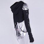 AULKEEP Gothic Punk Long Sleeve Cold Shoulder Hooded Crop Tops Buckle Strap Hoodie Sweatshirt