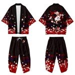 DOSLAVIDA Men's Japanese Kimono Jacket Set Stylish Open Front Coat With Shorts Chinese Style Printed Cardigan Suits