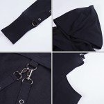 AULKEEP Gothic Punk Long Sleeve Cold Shoulder Hooded Crop Tops Buckle Strap Hoodie Sweatshirt