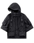 Niepce Inc Japanese Streetwear Techwear Men’s 3/4 Sleeve Jacket with Hood (Black1, Medium)