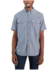 Carhartt mens Original Fit Short Sleeve (Big & Tall) Work Utility Button Down Shirt, Denim Blue Chambray, XX-Large Big Tall US
