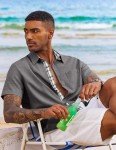 COOFANDY Men's Beach Shirt Short Sleeve Untucked Button Up Shirt Wedding Attire Dark Grey