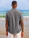COOFANDY Men's Beach Shirt Short Sleeve Untucked Button Up Shirt Wedding Attire Dark Grey