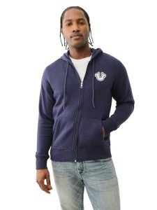 True Religion Men's Zip Up Hoodie, Ace Blue, Large