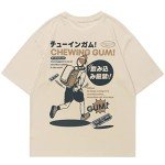 Rapidstreet Men Harajuku Streetwear T-Shirt Funny Cartoon Japanese Kanji Printed Aesthetic Graphic Tee Shirt (Small, 02#Khaki)
