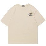 Rapidstreet Men Harajuku Streetwear T-Shirt Funny Cartoon Japanese Kanji Printed Aesthetic Graphic Tee Shirt (Small, 02#Khaki)